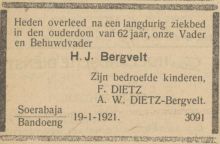 1921 Overlijden Hendricus Johannes Bergvelt [1858 - 1921].
